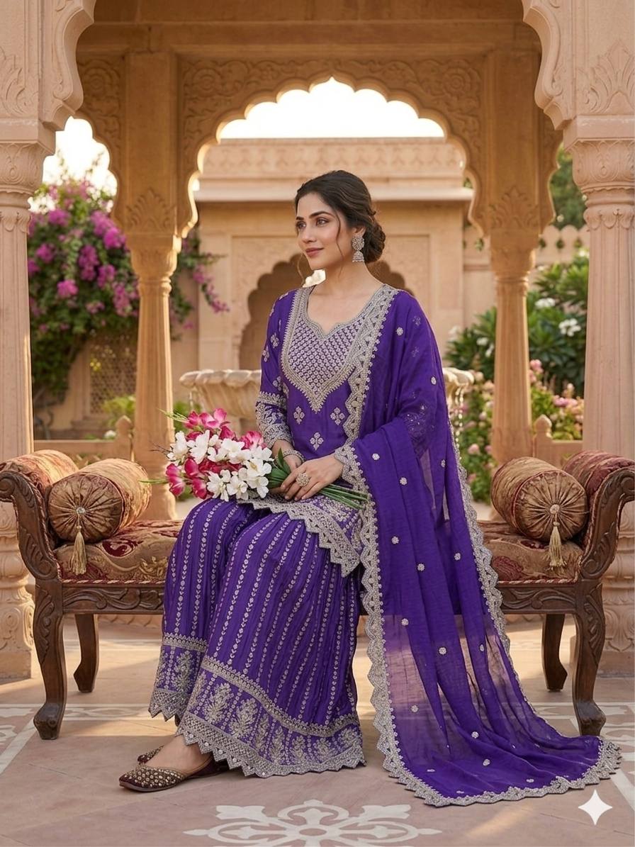 Regal Violet Heritage Embroidered Couture